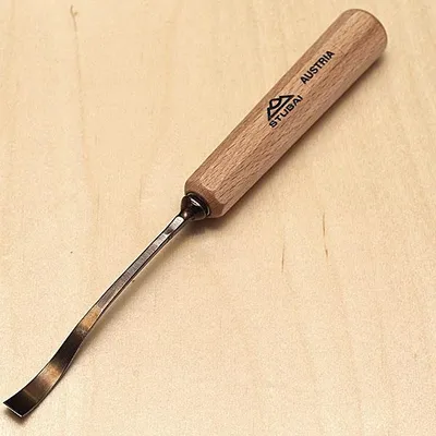 Image de STUBAI Ciseau à bois série 52 - forme 21 | Ciseau à bois à tête déportée, largeur 50 mm, avec manche en bois, pour surfaces lisses, pour dégrossir, sculpter des entailles et des reliefs, pour travailler le bois