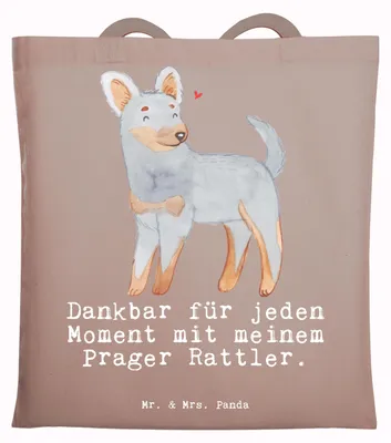 Produktbild von Mr. & Mrs. Panda Jutebeutel Prager Rattler Moment - Braun Pastell - Geschenk, Schultasche, Pincher, Tote Bag, Tasche, Tragetasche, Shopping