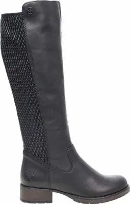A black leather boot shown from the side against a white background.