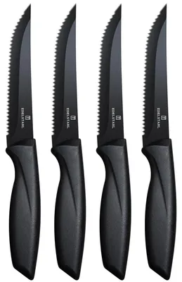 Obrázok produktu pre Sada 4 nožov na steak, nerezová oceľ, vlnový brús, vhodné do umývačky, čierna farba