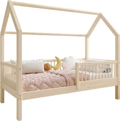 Obrázek produktu pro TIMBEE ZOJA domeček postel dětská postel dřevo postel do dětského pokoje - nelakovaná - 70x140 - 23cm nohy