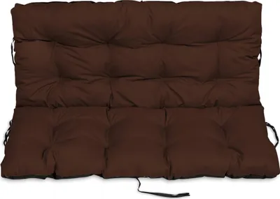 A brown tufted cushion for a bench or sofa, shown from the front.