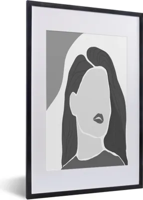 Produktbild von MuchoWow® Gerahmtes Poster Porträt - Frau - Schwarz - Weiß 40x60 cm - Poster mit Schwarzem Bilderrahmen Wandposter Rahmen Foto Bilder - Poster in Rahmen