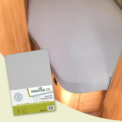 Produktbild von Dexitex Jersey Spannbettlaken Wohnmobil – Französische Bettwäsche für Wohnwagenbett Links – 100% Baumwolle – 1 Stück – Hellgrau