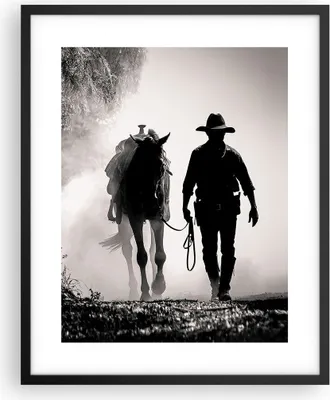 Produktbild von Gerahmtes Poster - Schwarzer Rahmen - Cowboy Pferd Shady - 40x50 cm - Wand Bild - Wanddeko - Wandbilder - Kunstposter - Wandposter - Bilderrahmen - Bilder - Kunstdruck - P2BPA40x50-4620