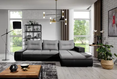 Produktbild von Krudox OTTA Ecksofa mit Schlaffunktion Bettkasten 275 x 180 cm Grau Schwarz Kunstleder Liegefläche 135 x 195 cm Rechts