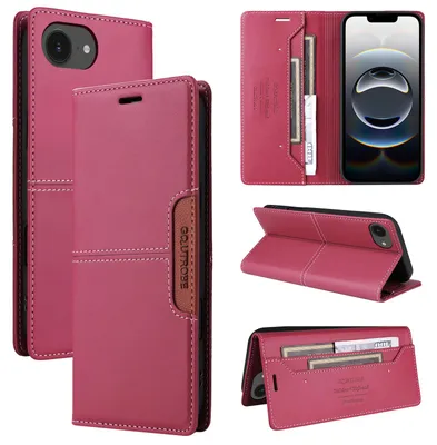 Produktbild von Handyhülle für iPhone 16e/iPhone 17e Hülle, Leder Flip Wallet Kartenfach Stand Schutzhülle Rot