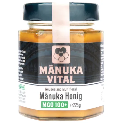 Produktbild von Manuka Vital MGO 100+ 225g | Das Manuka Honig ORIGIINAL aus NEUSEELAND | 100% natürlich | Im Labor E Qualität | Pur & Roh