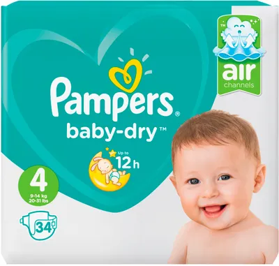 Zdjęcie produktu dla Pampers Baby Dry pieluszki rozmiar 4 od 9 do 14kg Zawartość 34 szt