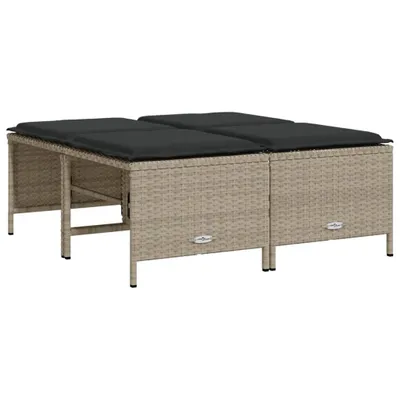 Image de vidaXL Tabouret de jardin avec coussins 4 pcs. Gris clair Poly rotin
