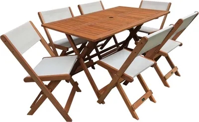 Immagine prodotto di Set da pranzo da giardino "Séoul" - 1 tavolo + 6 sedie - Acero - Beige