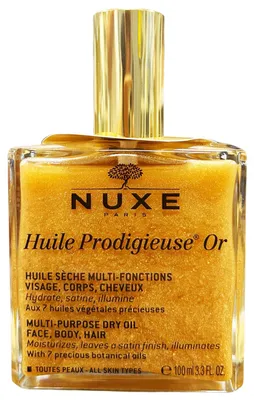 Zdjęcie produktu dla NUXE Shimmering Dry Oil Huile Prodigieuse, Masło, Kobiety, Odżywiający, Świecący, Uniwersalne, 100 ml, Olej arganowy, Olej Camellia, Olej makadamia