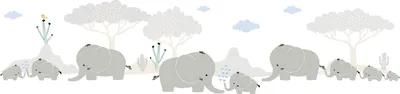 Produktbild von Lovely Kids selbstklebende Kinderzimmer Bordüre Elephant Family grau blau weiß grün gelb 5,00 m x 0,155 m