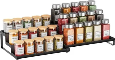 Image de Organisateur de cuisine en métal, à deux niveaux, lot de 3 étagères, noir