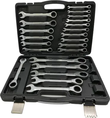 Produktbild von 22 tlg Ringratschen Set Maulschlüssel Ringschlüssel ohne Gelenk