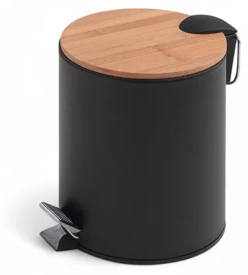 Obrázok produktu pre Elegantný moderný kovový odpadkový kôš do kúpeľne s objemom 5 litrov, s pedálom na otváranie a vyberateľným košom s bambusovým vekom