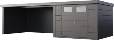 Produktbild von Telluria Metallgerätehaus Classico 3030 mit Lounge Anbau (ca. 450 cm Breite) granitgrau/anthrazit Lounge-Anbau links