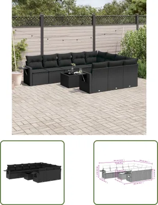Produktbild von The Living Store 11-tlg. Garten-Sofagarnitur mit Kissen Schwarz Poly Rattan