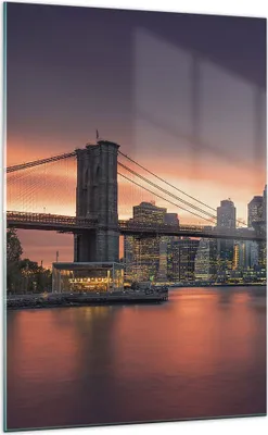 Produktbild von Bilder auf glas - Einteilig - New York Brücke Nacht - 70x100cm - Glasbilder - Wandbilder - Bilder - zum Aufhängen bereit - Wanddekoration aus Glas - Glas Bilder - Wandbild auf Glas - GPA70x100-4048