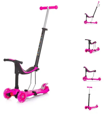 Obrázek produktu pro Dětská koloběžka Chipolino 3 v 1 Multi Plus 3 kola, odrážedlo, koloběžka, LED světla růžová