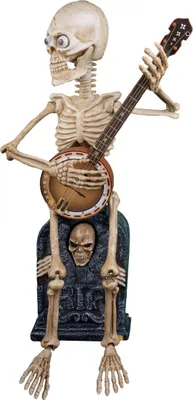 Produktbild von Halloweenfigur Skelett mit Banjo 90cm animiert mit Sound, Licht und Bewegung