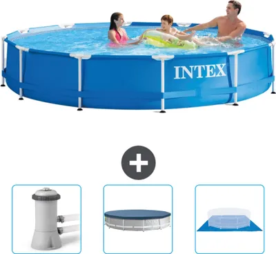 Immagine prodotto di Piscina Intex con struttura rotonda - 366 x 76 cm - blu - include pompa filtro per piscina - copertura - telo di fondo