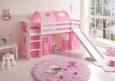 Produktbild von Rutschbett "Manuel" Kiefer Weiß Classic (Rosa-Pink)