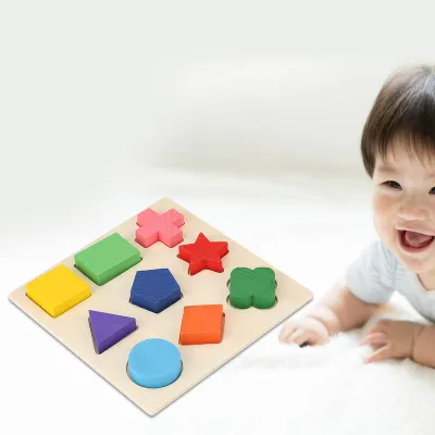 Obrázok produktu pre Zábavné deti Drevené geometrické tvary Drevené puzzle Stohovacie stavebné bloky Skoré učenie hračiek