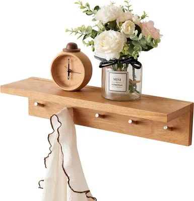 Productafbeelding van Famanu garderobekast met opbergruimte en 5 haken - 50 cm - Massief hout