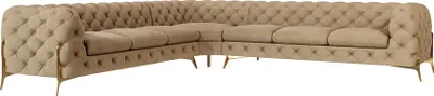 Produktbild von S-STYLE MÖBEL - Chesterfield Ecksofa Nova mit Goldene Metall Füßen aus Beige Samtstoff, B/T/H: 323 cm/ 323 cm/ 75 cm