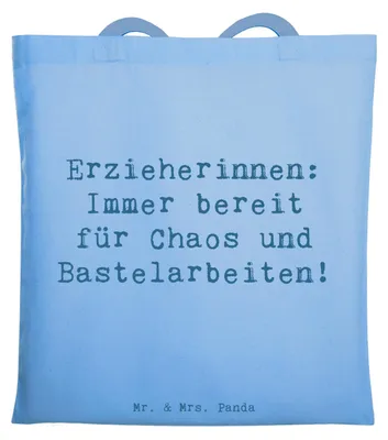 Produktbild von Mr. & Mrs. Panda Shopping Tasche Spruch Erzieherin Chaos - Sky Blue - Geschenk, Jutetasche, Uni, Liebe, personalisierte Geschenke, Laptoptasche, Kreativität, Stoffbeutel