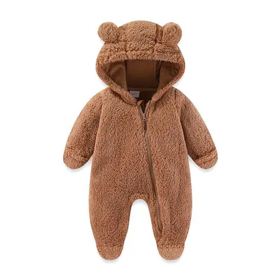 Produktbild von Baby Overall Winter Flanell Kapuze Jumpsuit, Farbe: Braun, Größe: 6-9 Monat