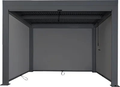 Produktbild von Pergola HWC-L46 mit Seitenwand, Lamellen-Pavillon Rollo, 10cm-Alu-Gestell, sturmfest 3x3m  anthrazit