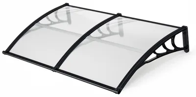 Zdjęcie produktu dla Vigevee, daszczyk nad drzwi wejściowe z rynną, 200 x 100 cm, wykonany z poliwęglanu, kolor: czarny/przezroczysty, do drzwi i okien