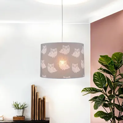 Produktbild von Hängelampe Kinderzimmer rund Ø 38 cm Eulen Motiv Grau E27 Pendelleuchte Kinder