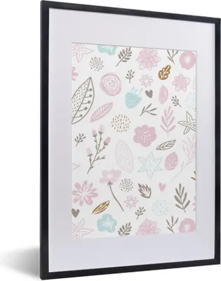 Produktbild von MuchoWow® MuchoWow® Gerahmtes Poster Blumen - Design - Kinder - Rosa - Baby - Kind 30x40 cm - Poster mit zchwarzem Bilderrahmen - Wandposter Schlafzimmer