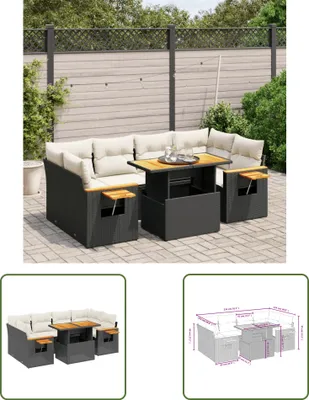 Produktbild von The Living Store 7-tlg. Garten-Sofagarnitur mit Kissen Schwarz Poly Rattan