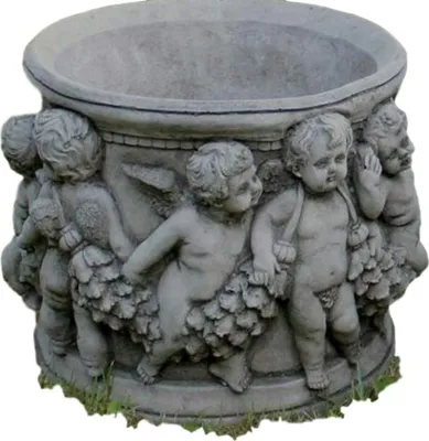 Produktbild von Steinfiguren Horn Engelsschale, Blumenschale Blumentopf aus Steinguss, Frostfest Witterungsbeständig und Neu, 32cm Höhe, 40cm Tiefe, 40cm Breite, ca 40kg, SU-2182