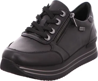 A single black women's sneaker is shown from a side-diagonal angle against a white background.