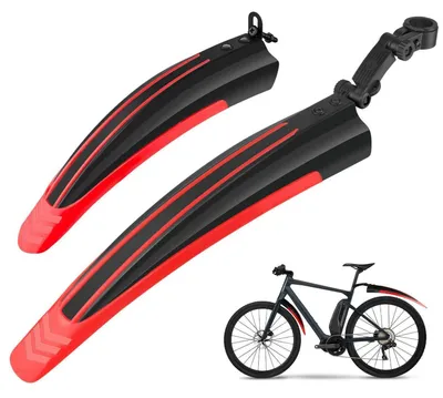 Obrázok produktu pre Sada blatníkov na bicykel, nastaviteľná, univerzálna, predná a zadná, vhodná pre horské bicykle a mestské bicykle, veľkosť kolies 20-26 palcov, červená