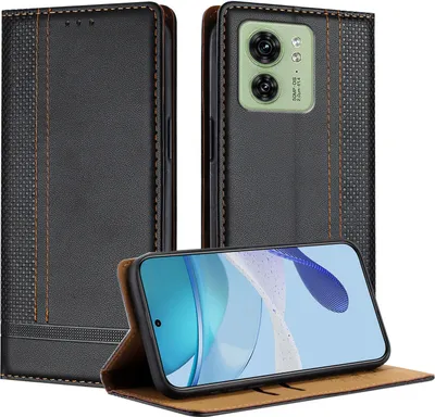 Produktbild von Handyhülle für Motorola Edge 40 Leder Flip Klappbare Schutzhülle mit Standfunktion Schwarz