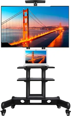 Produktbild von Yaheetech Rollbarer TV Ständer mit 3 Ablageflächen, höhenverstellbar, für Fernseher 32-75 Zoll, Max. VESA 600 x 400 mm