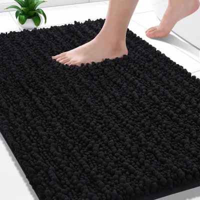 Produktbild von Badematte Chenille rutschfest 51 x 81 cm Schwarz Mikrofaser Maschinenwaschbar