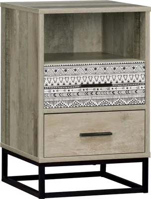 Produktbild von SIT Möbel Nacht-Kommode | 2 Schubladen, 1 offenes Fach | MDF natur mit grau gemustert | Metallgestell schwarz | B 39,5 x T 38 x H 62 cm | 11760-95 | Serie MAILBOX