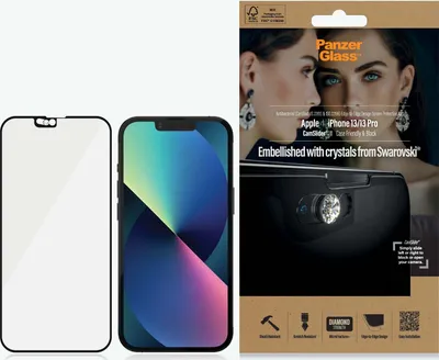 Zdjęcie produktu dla PanzerGlass E2E Microfracture Swarovski Szkło antybakteryjne do iPhone 13/13 Pro, z czarną ramką