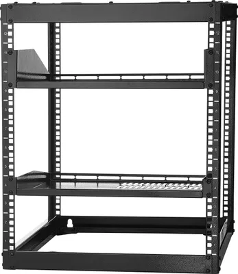 Obrázek produktu pro SucceBuy Síťový stojan s otevřeným rámem 12U, hloubka 585 mm, pro montáž na stěnu nebo jako volně stojící serverový stojan, čtyřsloupová konstrukce, s odvětrávanými policemi a montážním materiálem, vhodný pro IT a AV zařízení