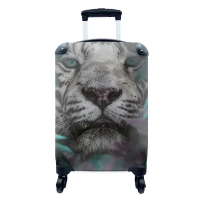 Produktbild von MuchoWow® Koffer Handgepäck Trolley Rollkoffer Kleine Reisekoffer mit 4 Rollen - Tiger - Weiß - Dschungel - Cabin Size < 55x40x23 cm & 55x40x20 cm - Fotokoffer - Kabinenkoffer - Boardgepäck - Reise-Box - Reisekoffer - Reisegepäck - Koffer mit Bild - Trolley für Kinder