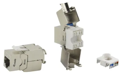 Produktbild von Equip Cat.6A abgeschirmter Keystone Jack werkzeugfrei, Flach, Silber, RJ-45, LSA, Weiblich, 23/26