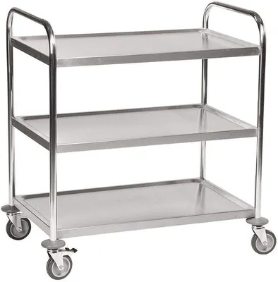 Imagen del producto de Carro de servicio de acero inoxidable con 3 estantes, dimensiones 910 x 590 x 940 mm, capacidad de carga: 100 kg, 2