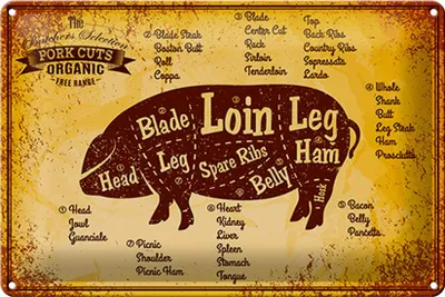 Produktbild von Blechschild Schwein 30x20cm Pork cuts organic Metzgerei